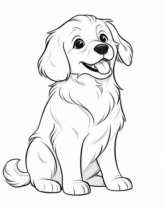 Free printable happy sitting puppy with tongue out dog coloring page for kids. Download PDF.