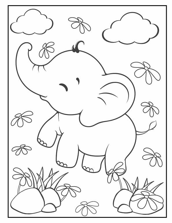 Free printable cute baby elephant cute & baby coloring page for kids. Download PDF.