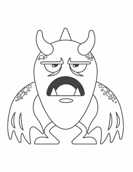 Free printable bored monster with small horns and wings coloring page for kids. Download PDF.