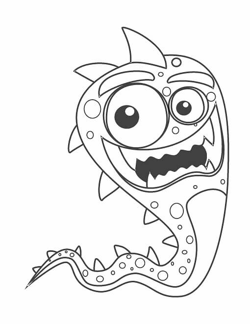 Free printable excited snake like monster with spikes coloring page for kids. Download PDF.
