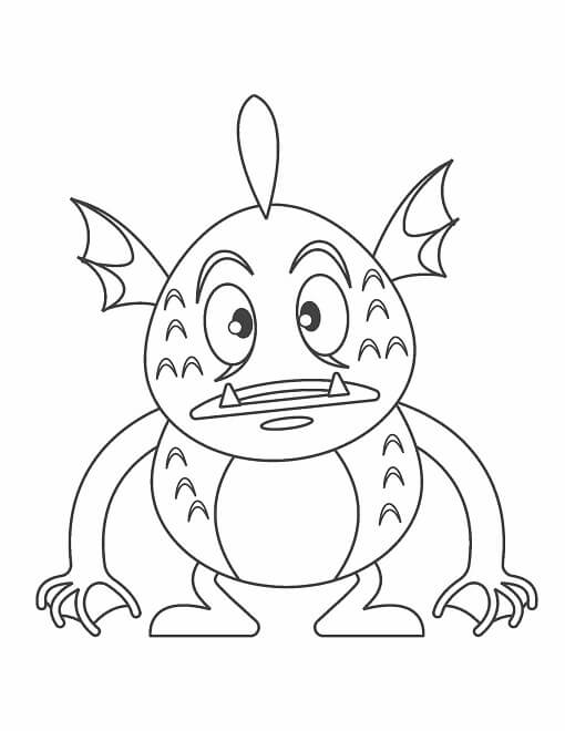 Free printable friendly sea monster with fins and scales coloring page for kids. Download PDF.