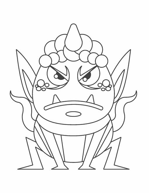 Free printable grumpy monster with horns and pointed ears coloring page for kids. Download PDF.