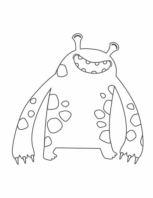 Free printable happy spotted monster with long arms coloring page for kids. Download PDF.