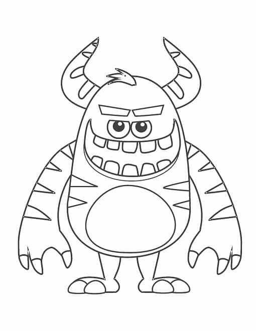 Free printable horned monster with a big toothy grin coloring page for kids. Download PDF.