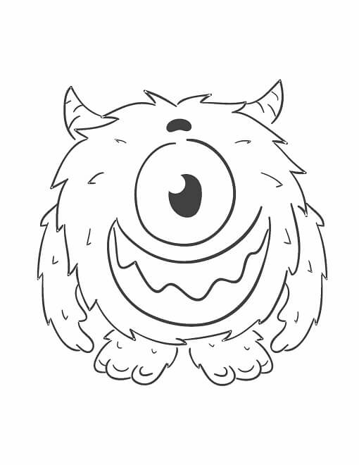 Free printable one eyed furry monster with small horns coloring page for kids. Download PDF.