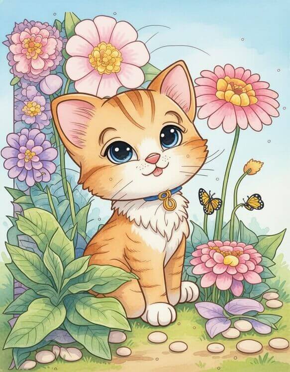 Cat coloring page for kids