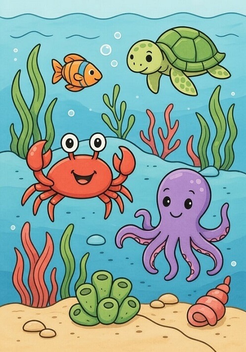 Ocean & Sea Animals Printable Coloring Pages Collection