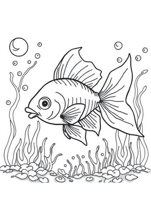 Free printable elegant fancy tail fish in the reef ocean & sea animals coloring page for kids. Download PDF.